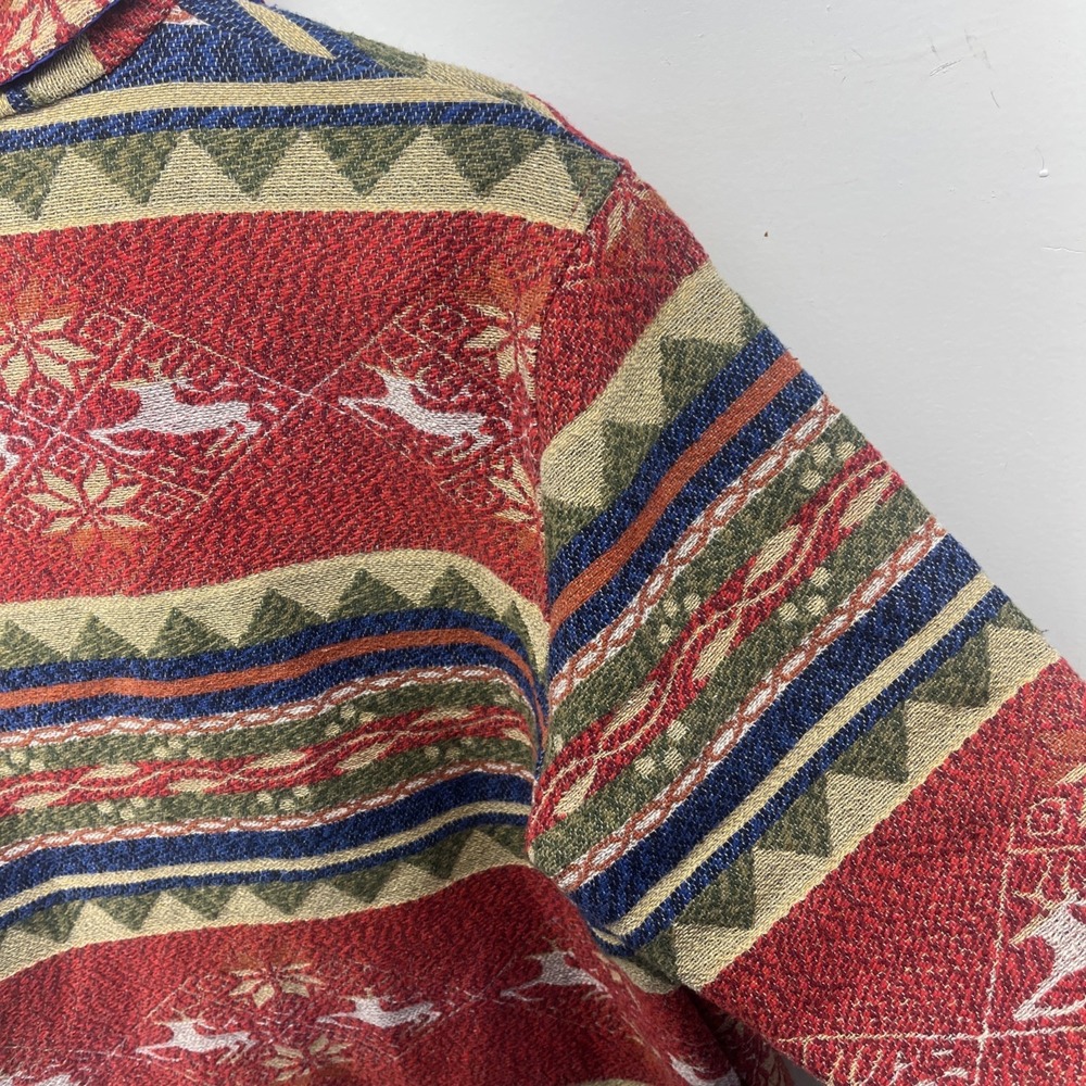 Vintage 90's Tapestry Woven Knit Jacket Wool Blend Western Deer Womens Medium - Picture 9 of 12